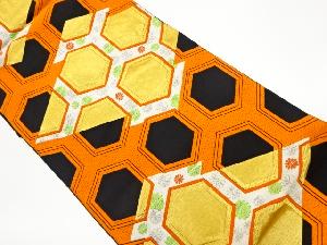 リサイクル　亀甲に松皮菱・菊模様織出し袋帯